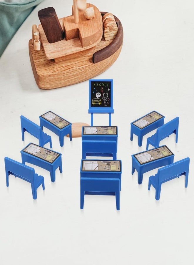 VOSAREA 13pcs Mini Classroom Furniture Set for Boy Girl Dollhouse Accessories with Desk Chair Blackboard and Bookshelf Safe Height for Learning and Playtime - Image 4